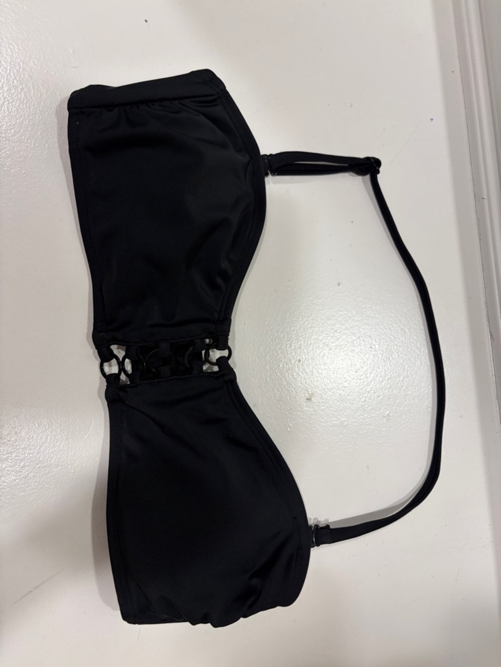 No Boundaries Black Bandeau Swim Top with Ring Accent